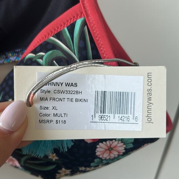 Johnny Was Mia Tie Front Black Floral Boho Bikini Size X-Large NWT - Picture 6 of 11